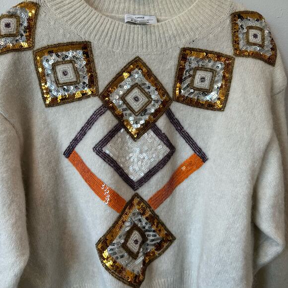 & Other Stories Mohair Wool Blend Sequin Avant Garde Aztec Crewneck Pullover M - Picture 6 of 7